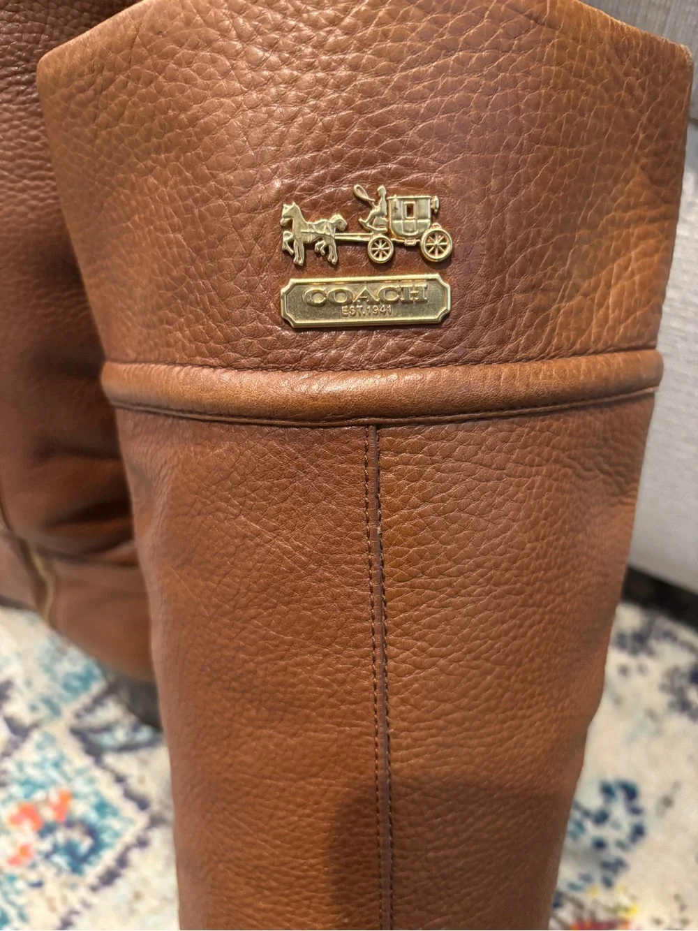Coach Sapphire Chestnut Brown Leather Knee Boots with Gold Hardware. Size 9B